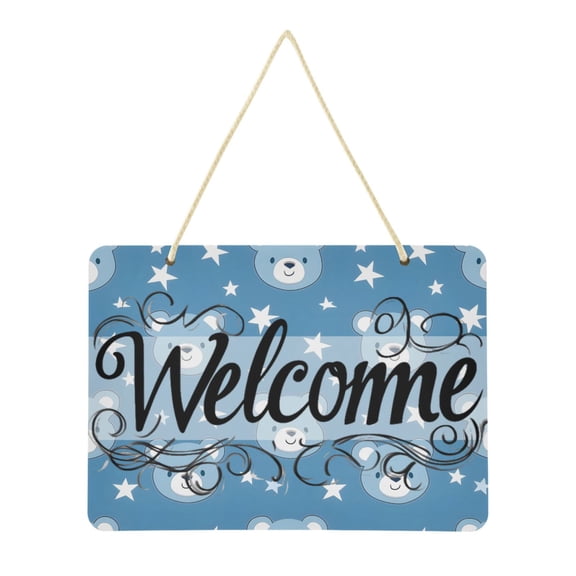 Welcome Sign for Front Door Farmhouse Wall Porch Fall Home Outside Indoor Christmas Decor 14"x10" PVC Baby Bear Face and Star