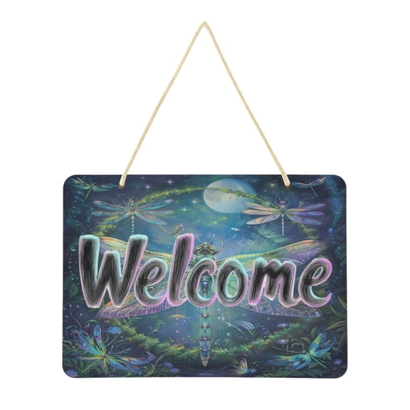 Welcome Sign for Front Door Farmhouse Wall Porch Fall Home Outside Indoor Christmas Decor 14"x10" PVC Beautiful Dragonflies