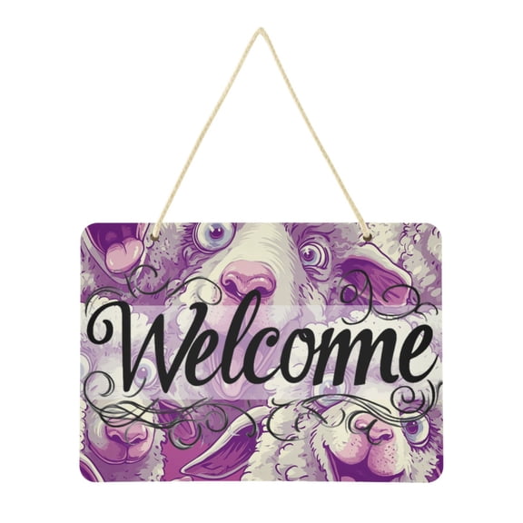 Welcome Sign for Front Door Farmhouse Wall Porch Fall Home Outside Indoor Christmas Decor 14"x10" PVC Cartoon Funny Sheep