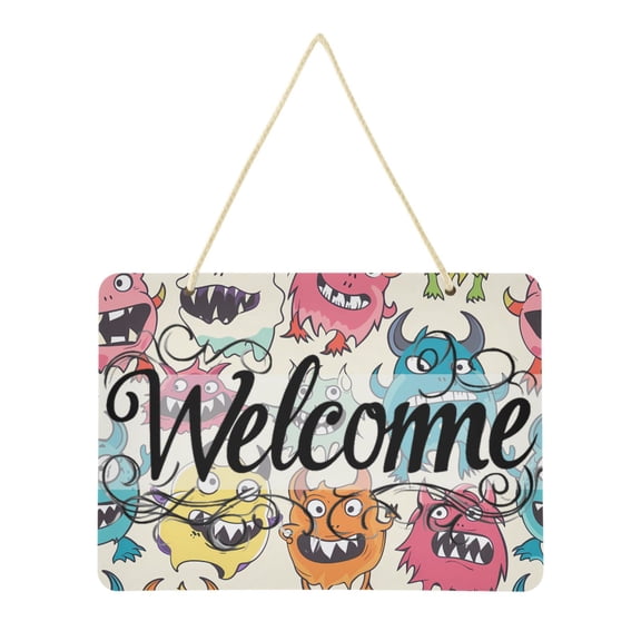 Welcome Sign for Front Door Farmhouse Wall Porch Fall Home Outside Indoor Christmas Decor 14"x10" PVC Cartoon Lovely Monsters