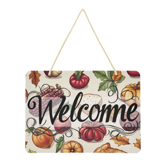 Welcome Sign for Front Door Farmhouse Wall Porch Fall Home Outside Indoor Christmas Decor 14"x10" PVC Corn Apple Pumpkin