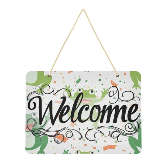 Welcome Sign for Front Door Farmhouse Wall Porch Fall Home Outside Indoor Christmas Decor 14"x10" PVC Cute Cartoon Frogs with Confetti