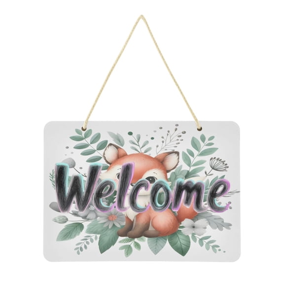 Welcome Sign for Front Door Farmhouse Wall Porch Fall Home Outside Indoor Christmas Decor 14"x10" PVC Cute Fox in Floral Bouquet