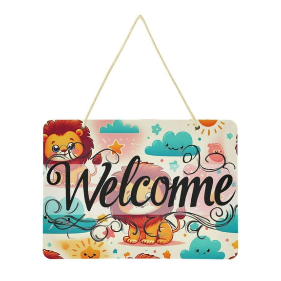 Welcome Sign for Front Door Farmhouse Wall Porch Fall Home Outside Indoor Christmas Decor 14"x10" PVC Cute Lion Sun Cloud