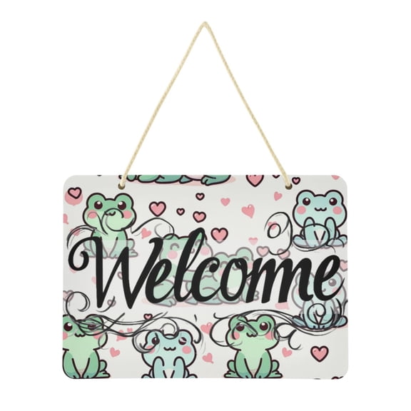 Welcome Sign for Front Door Farmhouse Wall Porch Fall Home Outside Indoor Christmas Decor 14"x10" PVC Cute Love Frogs