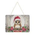 thumbnail image 1 of Welcome Sign for Front Door Farmhouse Wall Porch Fall Home Outside Indoor Christmas Decor 14"x10" PVC Cute Owl Wearing Christmas Hat, 1 of 6