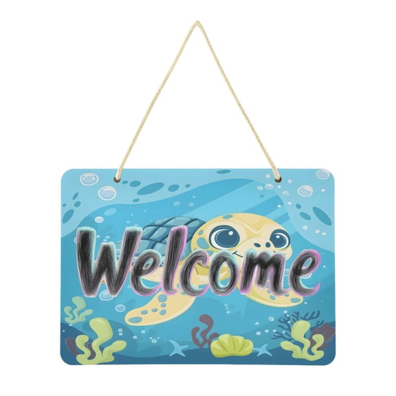 Welcome Sign for Front Door Farmhouse Wall Porch Fall Home Outside Indoor Christmas Decor 14"x10" PVC Cute Turtle Swimming