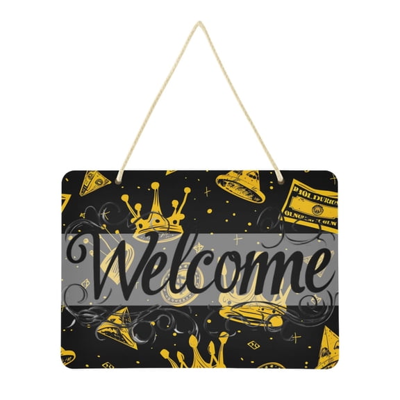 Welcome Sign for Front Door Farmhouse Wall Porch Fall Home Outside Indoor Christmas Decor 14"x10" PVC Dollars Coin Crown