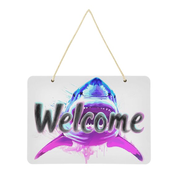 Welcome Sign for Front Door Farmhouse Wall Porch Fall Home Outside Indoor Christmas Decor 14"x10" PVC Fierce Fantasy Shark