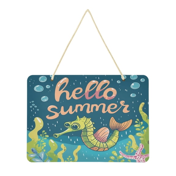 Welcome Sign for Front Door Farmhouse Wall Porch Fall Home Outside Indoor Christmas Decor 14"x10" PVC Hello Summer Seahorses