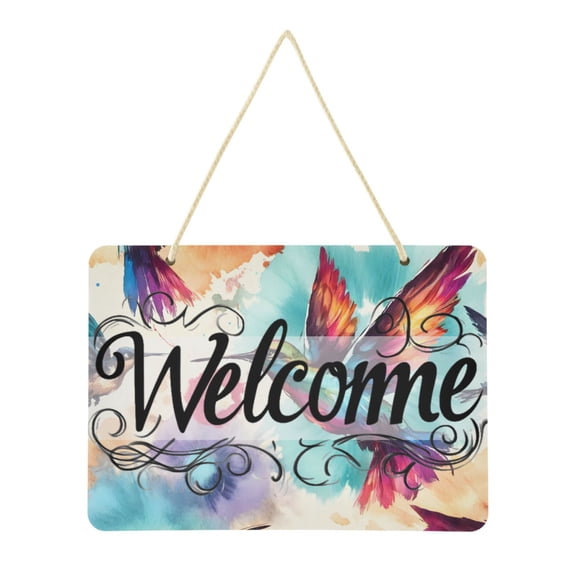 Welcome Sign for Front Door Farmhouse Wall Porch Fall Home Outside Indoor Christmas Decor 14"x10" PVC Humming Birds Tie Dye
