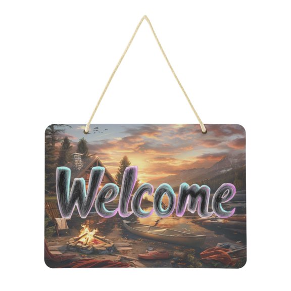 Welcome Sign for Front Door Farmhouse Wall Porch Fall Home Outside Indoor Christmas Decor 14"x10" PVC Lake House Campfire Boat