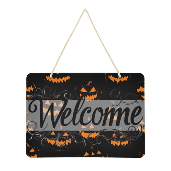 Welcome Sign for Front Door Farmhouse Wall Porch Fall Home Outside Indoor Christmas Decor 14"x10" PVC Orange Halloween Pumpkin Face