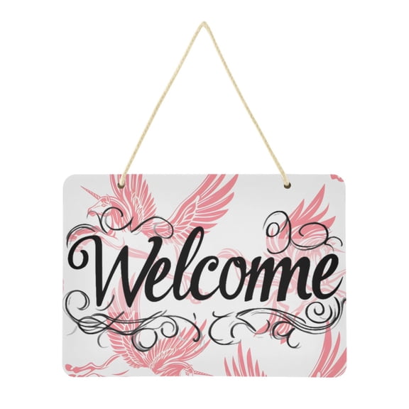 Welcome Sign for Front Door Farmhouse Wall Porch Fall Home Outside Indoor Christmas Decor 14"x10" PVC Pegasus Unicorn Fly