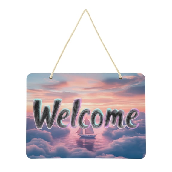 Welcome Sign for Front Door Farmhouse Wall Porch Fall Home Outside Indoor Christmas Decor 14"x10" PVC Sailboat above Clouds