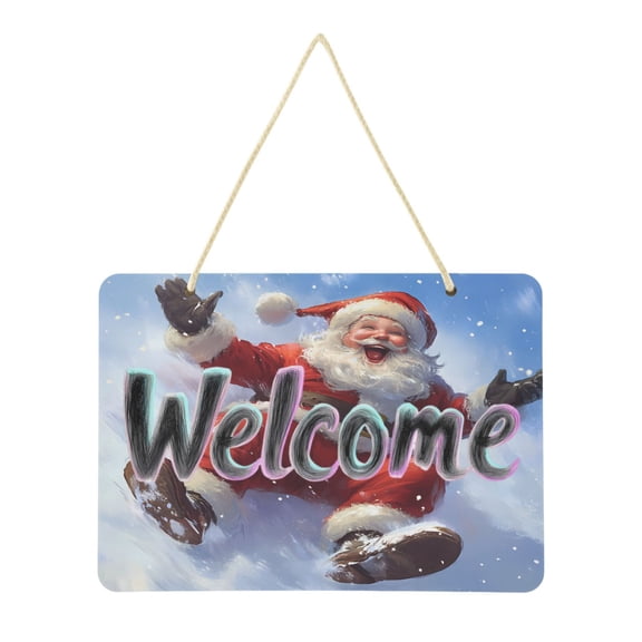 Welcome Sign for Front Door Farmhouse Wall Porch Fall Home Outside Indoor Christmas Decor 14"x10" PVC Santa Claus Slide Snowy Hill