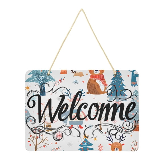 Welcome Sign for Front Door Farmhouse Wall Porch Fall Home Outside Indoor Christmas Decor 14"x10" PVC Snowflakes Deer Bear Trees