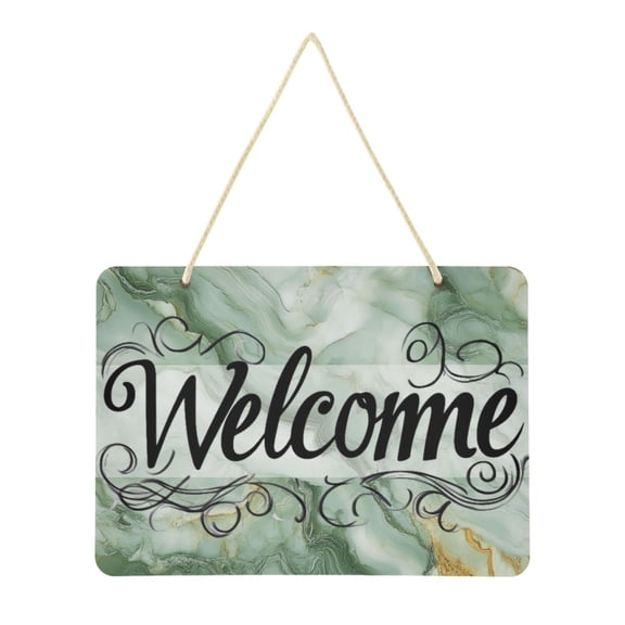 Welcome Sign for Front Door Farmhouse Wall Porch Fall Home Outside Indoor Christmas Decor 14"x10" PVC Soft Green Marble