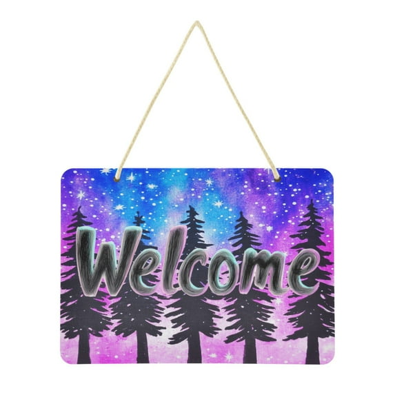 Welcome Sign for Front Door Farmhouse Wall Porch Fall Home Outside Indoor Christmas Decor 14"x10" PVC Trees under The Starry Sky
