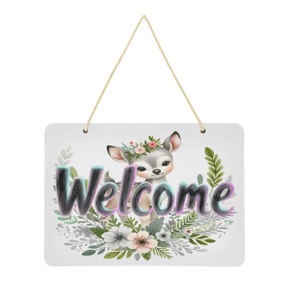 Welcome Sign for Front Door Farmhouse Wall Porch Fall Home Outside Indoor Christmas Decor 14"x10" PVC Watercolor Deer with Bouquet