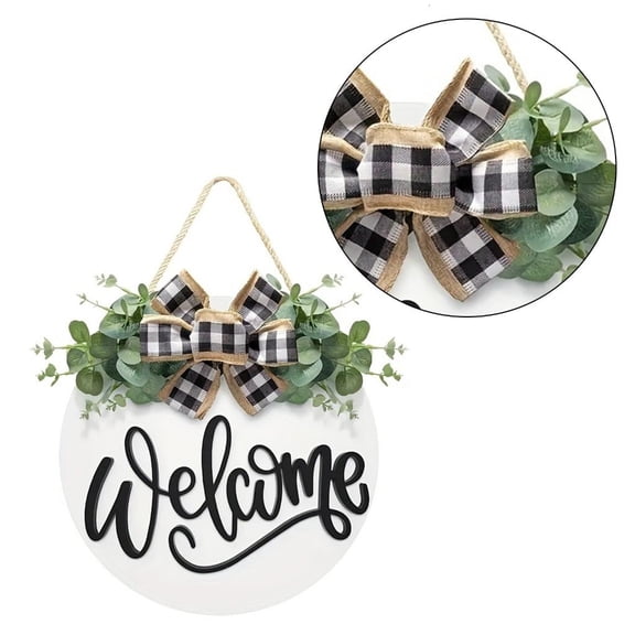 Welcome Sign for Front Door,Farmhouses/Home Porch Decors Wooden Hangings Sign with Artificial Leaf Wreath Door Hangers