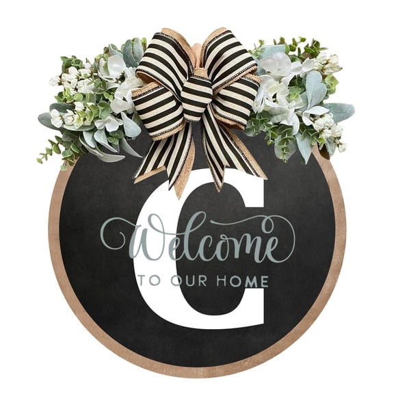 Welcome Sign for Front Door, Last Name Year Round Front Door Wreath Decorative, Hanging Plaques In Front Of The Door 11.8in (C)