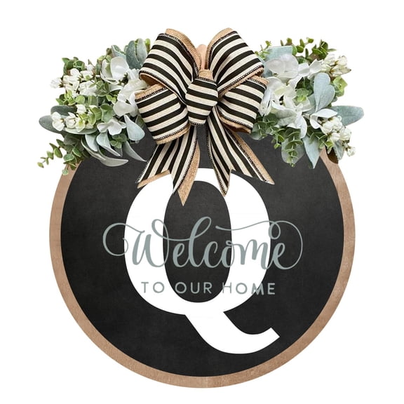 Welcome Sign for Front Door, Last Name Year Round Front Door Wreath Decorative, Hanging Plaques In Front Of The Door 11.8in (Q)