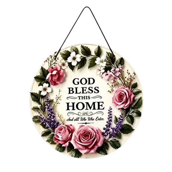 Welcome Sign for Front Door Round Farmhouse Floral Door Sign, Metal Hanging Wall Decor for Porch and Entryway C