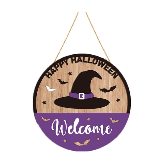Welcome Sign for Front Door Wooden Witch Hat Halloween Hanging Plaque 12 Inch for Home Porch Party Decor