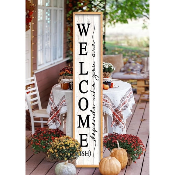Welcome Sign for Front Porch 45"x9" Large Farmhouse Outdoor Wood Framed Vertical Tall Rustic Modern Home Door Wall Decor