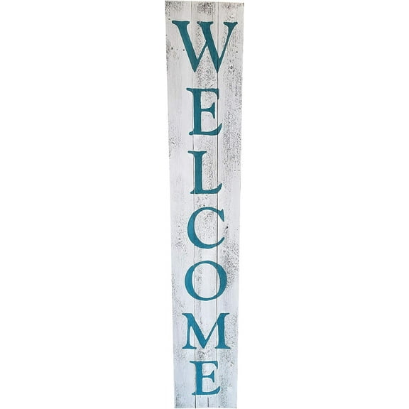 Welcome Sign for Front Porch Made with Real Rustic Reclaimed Wood - 5 feet Tall - Fixer Upper Farmhouse barn Wood Style (White/Teal)