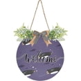 thumbnail image 1 of Welcome Sign with Wreath for Front Door, Rustic Round Hanging Welcome Sign, Wall Housewarming Gift for Home 11.8in, Purple Penguin Fish Home Decor, 1 of 7