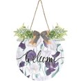 thumbnail image 1 of Welcome Sign with Wreath for Front Door, Rustic Round Hanging Welcome Sign, Wall Housewarming Gift for Home 11.8in, Purple Tulips Home Decor, 1 of 7