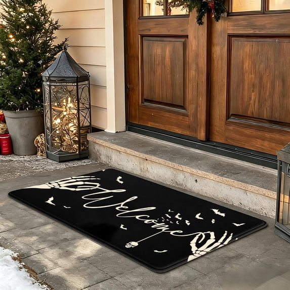 Welcome Skeleton Hands Bat Skull Halloween Diatomaceous Earth Doormat ...