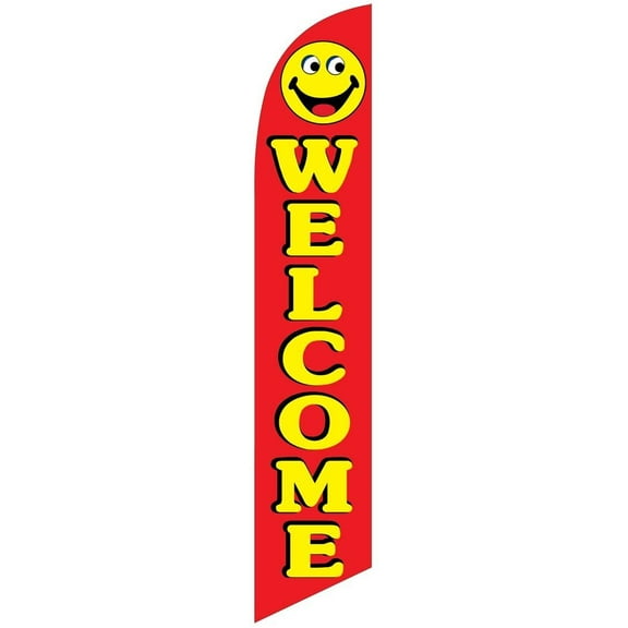 Welcome Smiley Feather Banner Swooper Flag for Festivals and Events, Replacement Flag Only