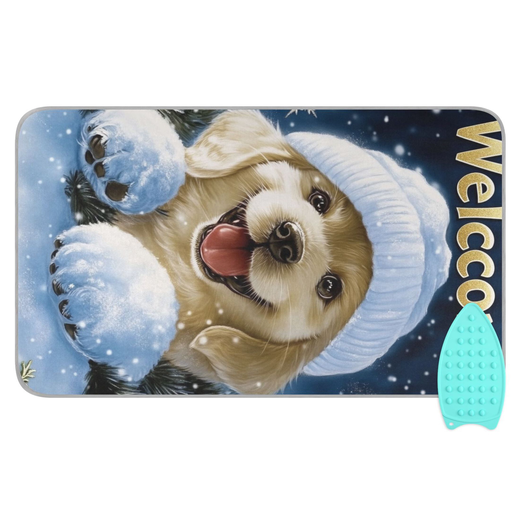 Welcome Snow Cute Dog Ironing Mat Blanket for Table Top Travel Portable Ironing Board Pad 47.2x27.6 Inch