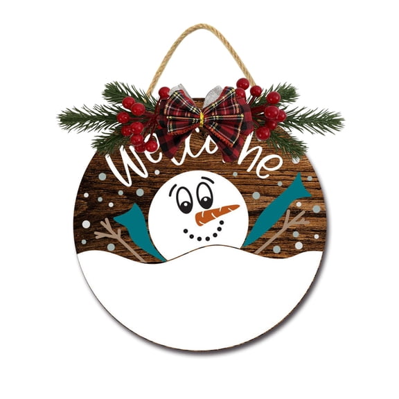 Welcome Snowman Door Sign Home Decor Round Wood Wreaths Wall Hanging Sign Farmhouse Porch Sign Front Door Decoration for Housewarming Gift All Seasons Holiday,12In