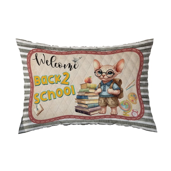 Welcome Sphynx Back to School Vintage Retro Quilt Pillowcase Cat Lover Kitten Owner Gifts Idea Throw Pillow Cover Bed Home Decor - 02012