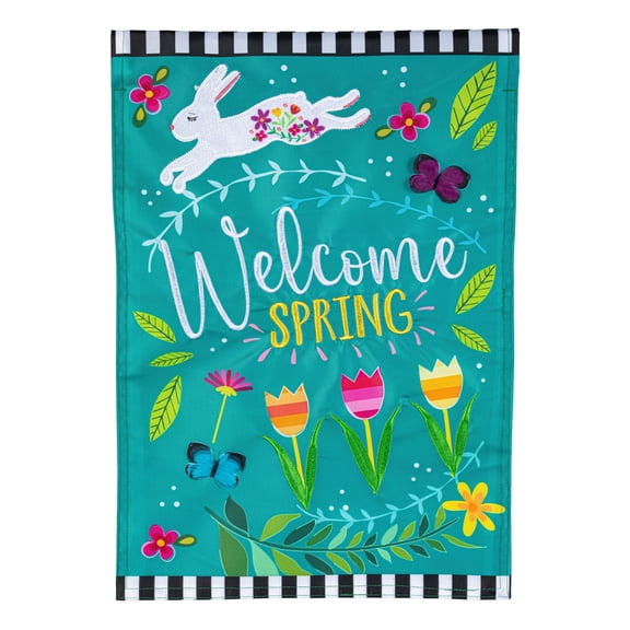 Welcome Spring Bunny Applique Garden Flag
