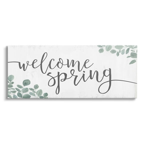 Welcome Spring Calligraphy Phrase Casual Eucalyptus Botanicals Inspirational Graphic Art Gallery-Wrapped Canvas Print Wall Art