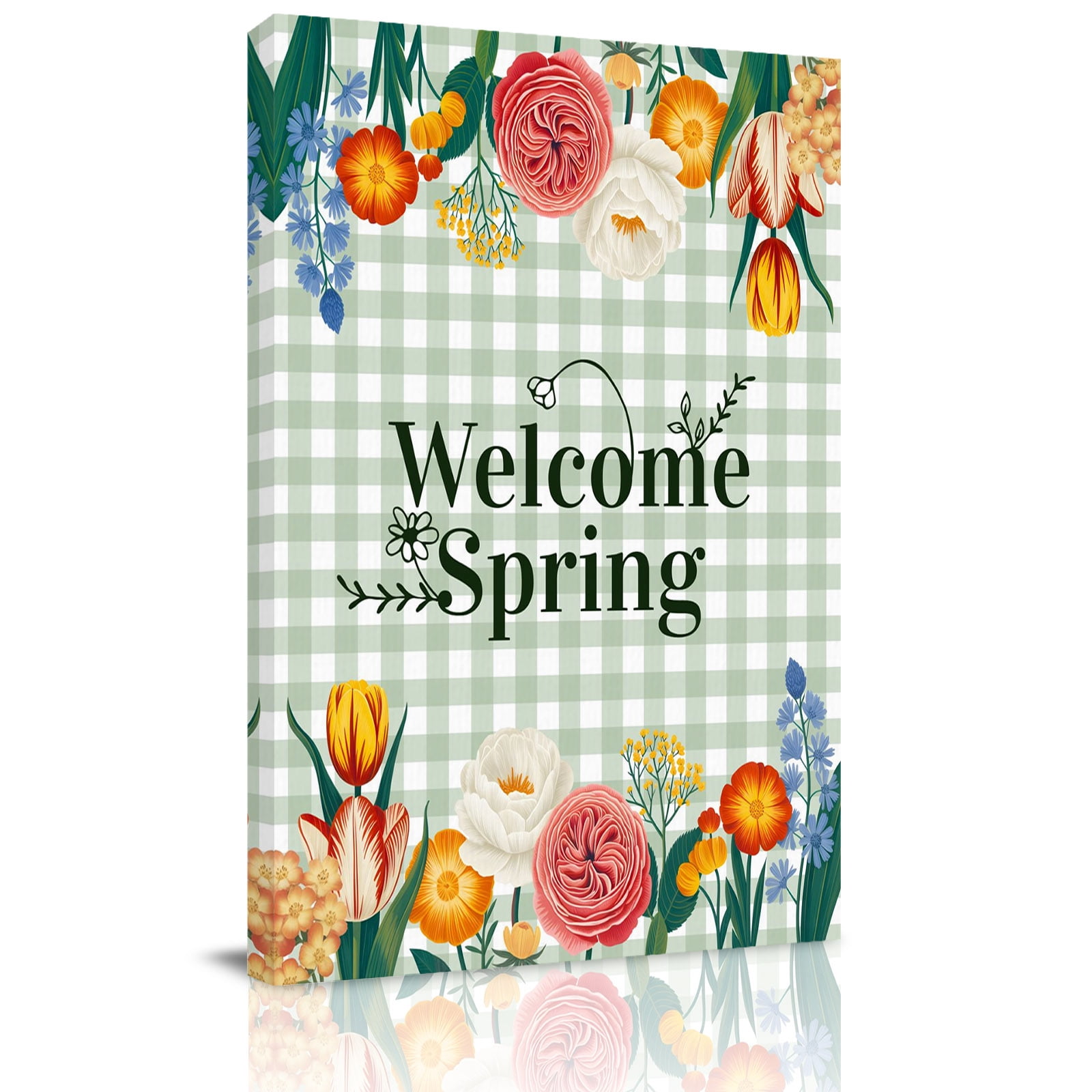 Welcome Spring Canvas Wall Art for Living Room, Watercolor Flowers ...