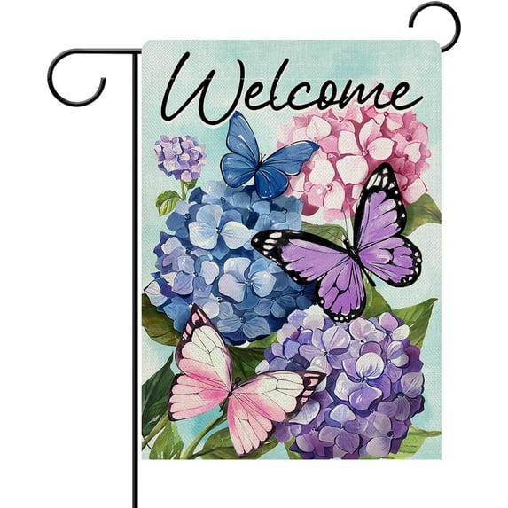 Welcome Spring Daffodil Flower 28 x 40 House Flag Double Sided, Summer Yellow Floral Butterfly Garden Yard Decorations, Seasonal Burlap Outdoor Decor Decorative Large Flag