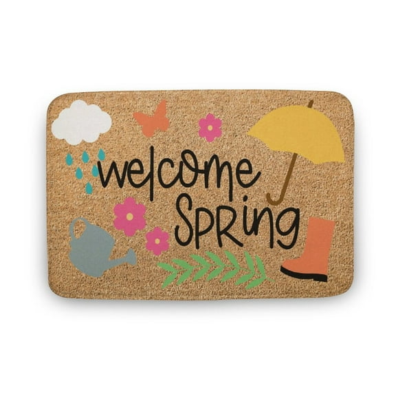Welcome Spring Doormat, Cute Seasonal Welcome Mat, Front Porch Home Decor, Seasonal Decor, Hello Spring, Happy Spring, Funny Doormat Welcome Mat,Indoor Doormat,Coral Velvet Rug 16x24