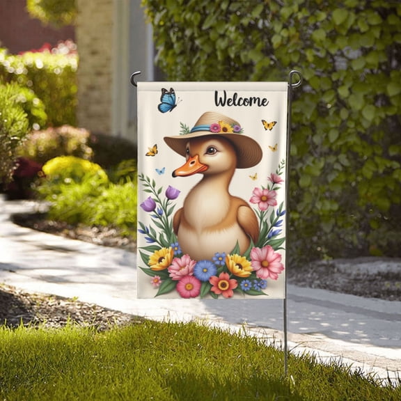 Welcome Spring Duckling Garden Flag 12x18 Inch Double Sided Floral Butterfly Yard Flag Outdoor Decor House Seasonal Banner