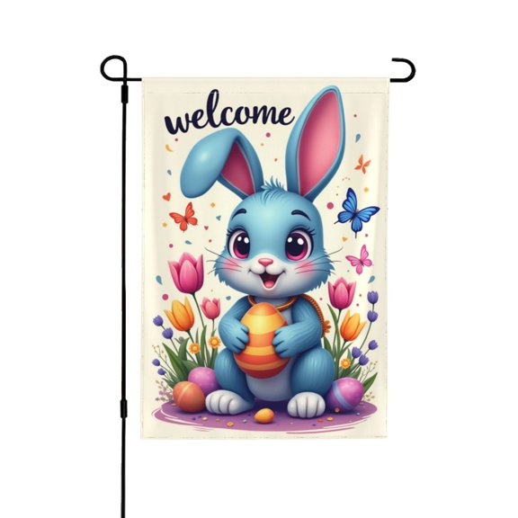 Welcome Spring Easter Bunny Garden Flag 12x18 Inch Double Sided Cute Rabbit Floral Egg Yard Flag Outdoor Spring Decor