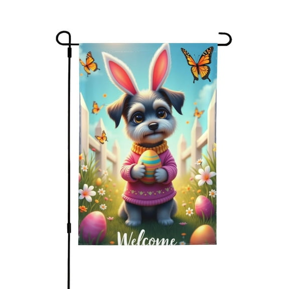 Welcome Spring Easter Garden Flag Cute Bunny Dog 12x18 Inch Double Sided Yard Flag Spring Flowers Butterfly Outdoor Decoration