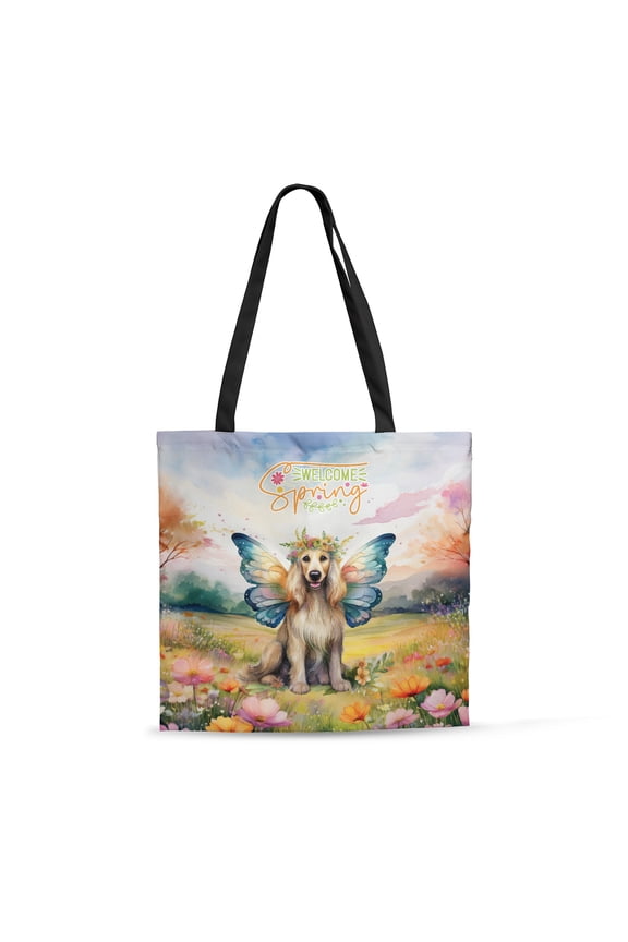 Welcome Spring Fairy Afghan Hound in Flower Meadow All Over Print 3D Canvas Tote Bag Dog Lover Reusable Handbag - 13002