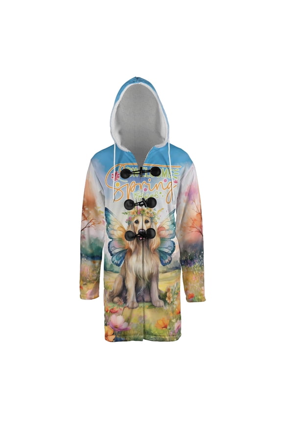 Welcome Spring Fairy Afghan Hound in Flower Meadow All Over Print 3D Hooded Duffle Toggle Coat Dog Lover - 13002