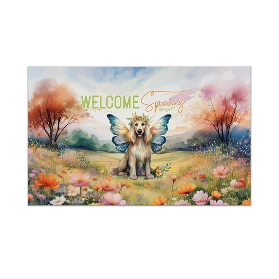 Welcome Spring Fairy Afghan Hound in Flower Meadow Doormat Dog Lover Indoor Outdoor Welcome Mat - 13002