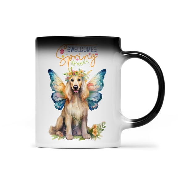 Welcome Spring Fairy Afghan Hound in Flower Meadow Heat Color Changing Mug Dog Lover Magic Coffee Mug - 13002